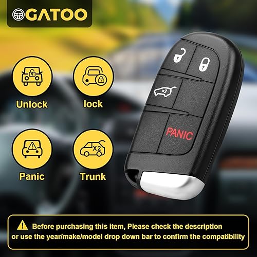 Miniatura 2 de OGATOO Llavero inteligente para automóvil sin llave para Dodge Charger Challenger Dart Durango 2011 2012 2013 2014 2015 2016 2017 2018 2019 2020