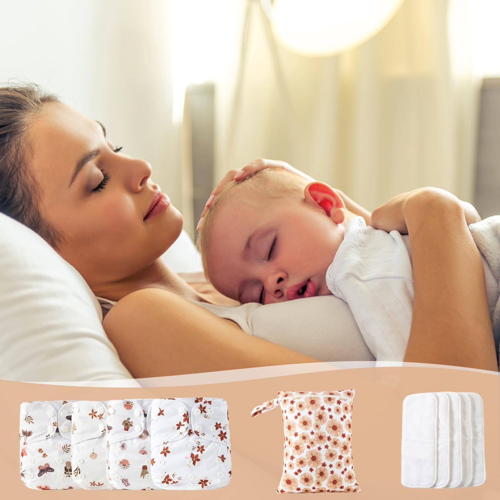 Waschbare Windeln für Babys – verstellbare und wiederverwendbare Babywindeln, 4 wasserdichte Außenhüllen, atmungsaktive saugfähige Futter, 4 Einlagen enthalten | Praktische Aufbewahrung von