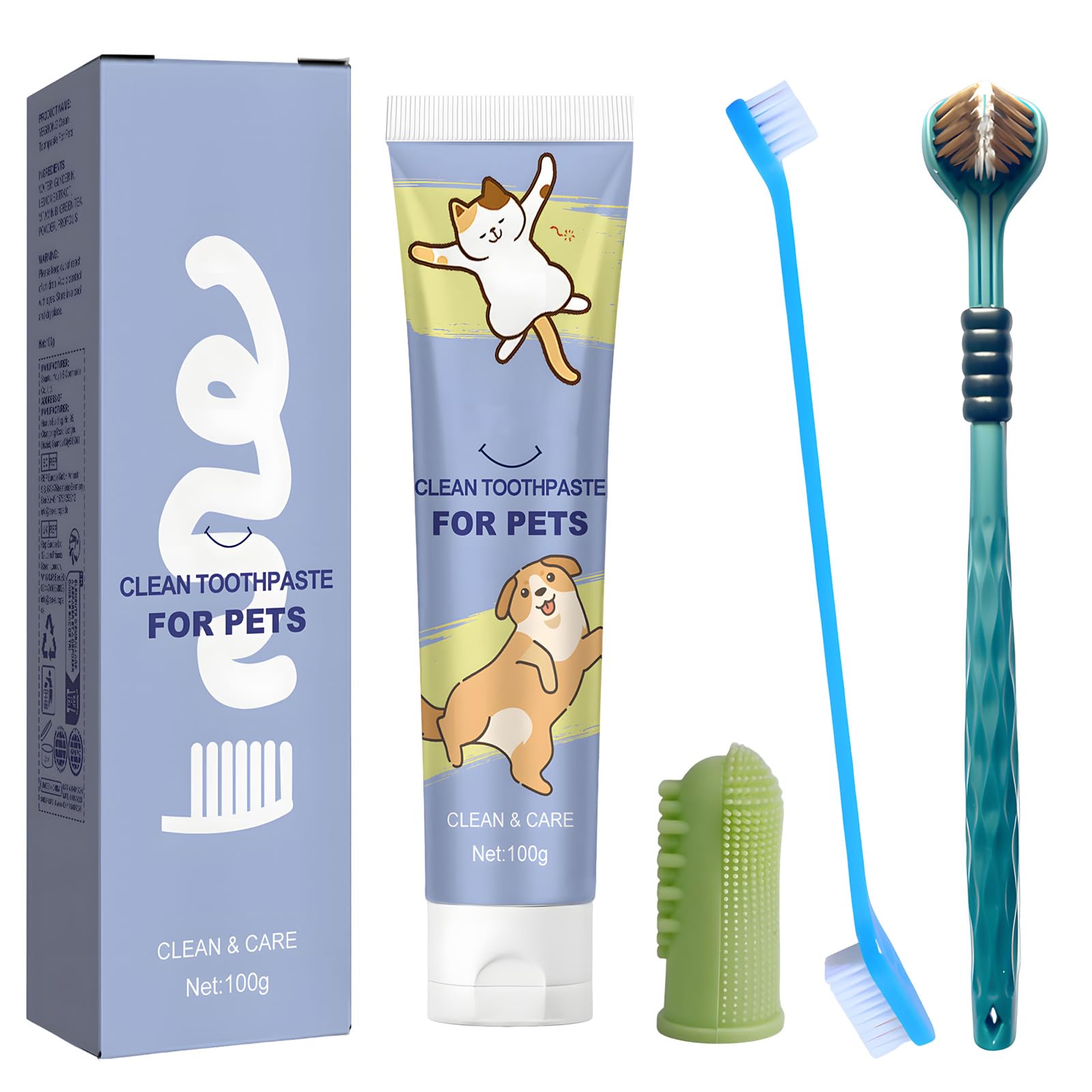 Mnuwoee 4Pcs Cat Toothbrush and Paste Kit Teeth Cleaning