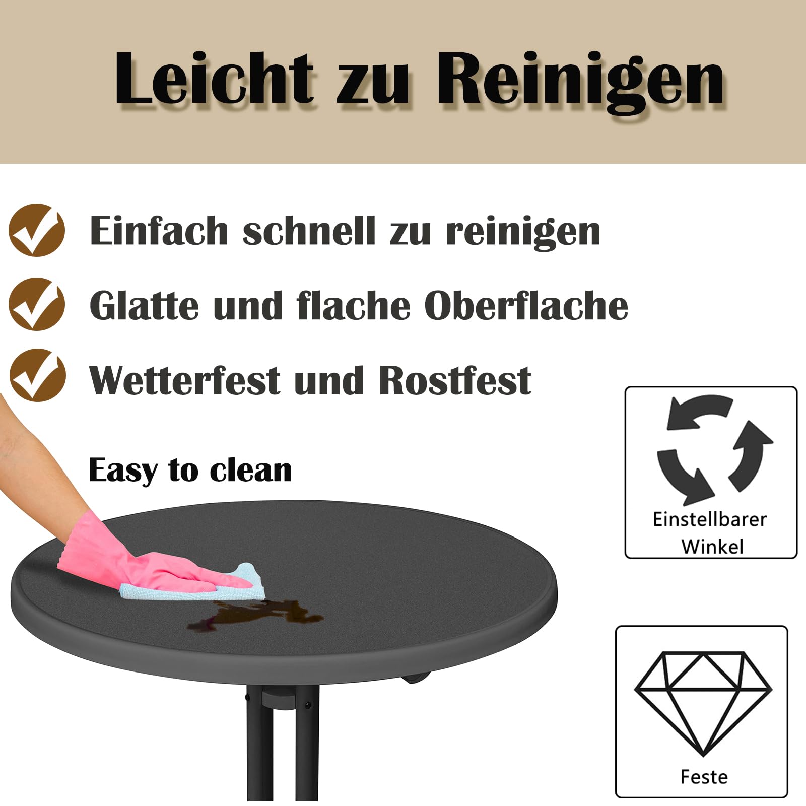 LZQ Table mange-debout pliante - Diamètre : 80 cm - Ronde - Pour l'intérieur et l'extérieur - Pour événements, bars, clubs ou restaurants - Noir