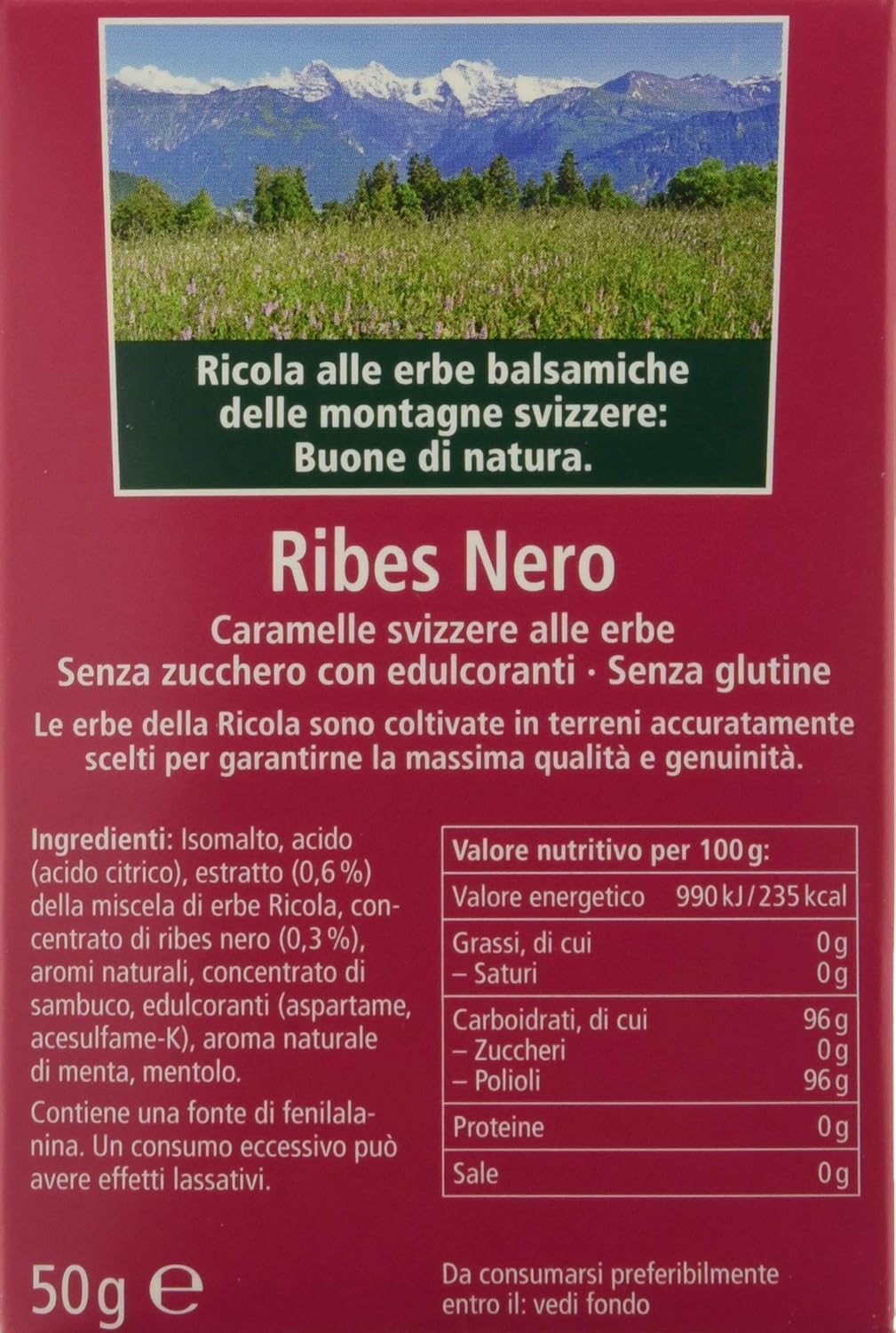 Italian Gourmet Schweizer Kräuterbonbons Schwarze Johannisbeere – ohne Zucker – 20x50g Vorratspack – Kräuterbonbons mit intensivem Fruchtgeschmack