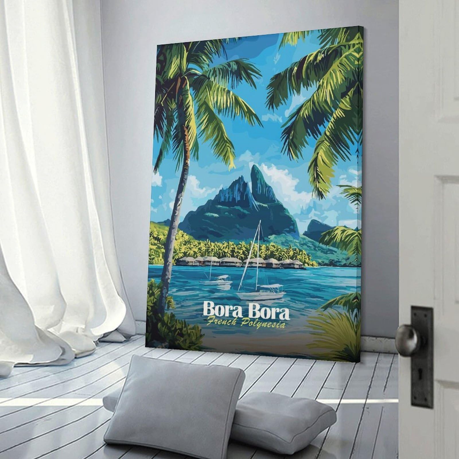 Junmoney Bora Bora Tropical Paradise Canvas Wall Decor, 16x24inch(40x60cm), for Home Lounge, Bedroom Or Reading Nook, Modern Wall Decor for Cosy Interiors