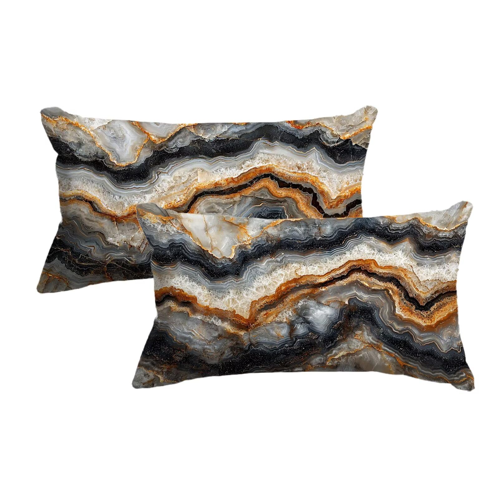 Taie oreiller 30x50 impression recto verso housse coussin marbre gris de salon
