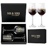 AW BRIDAL Mr and Mrs Wine Glasses Set of 2 for Engagement Bridal Shower, Wedding Gifts for Newlywed Couples 2025, Personalized Anniversary Wine Glass Gift Basket for Bride Groom and Fiance Fiancee