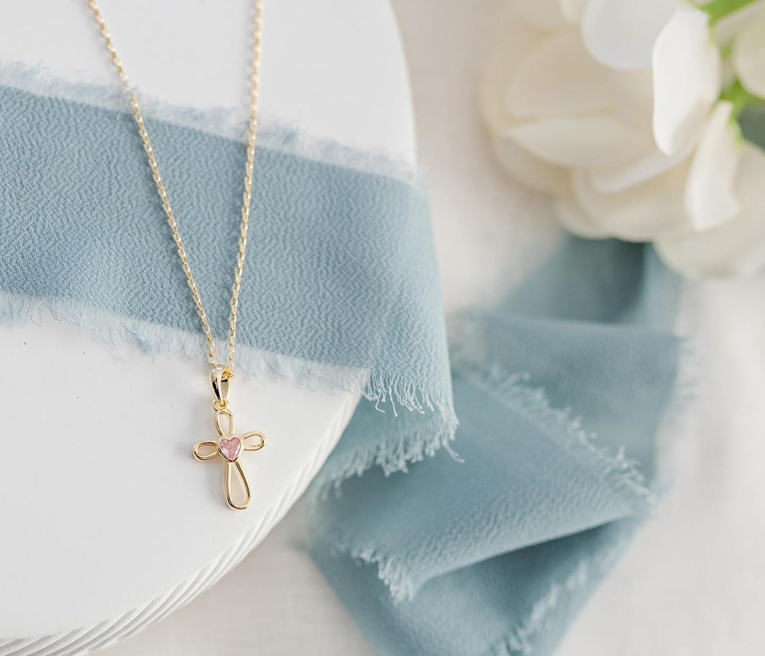 Cherished Moments Children's 925 Sterling Silver and 14K Gold Plated Cross Necklace with CZ Heart for Baptism, First Communion and Confirmation Gift for Girls - Image 3