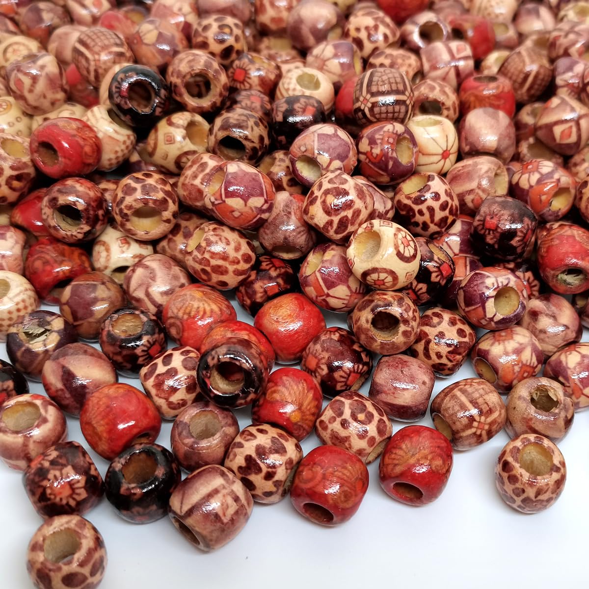 GIRLOOKA300pcs Wood Beads 12mm Natural Painted Round Loose Bulk for Braids Jewelry Making DIY Macrame Rosary Bracelet Necklace Hair Crafts