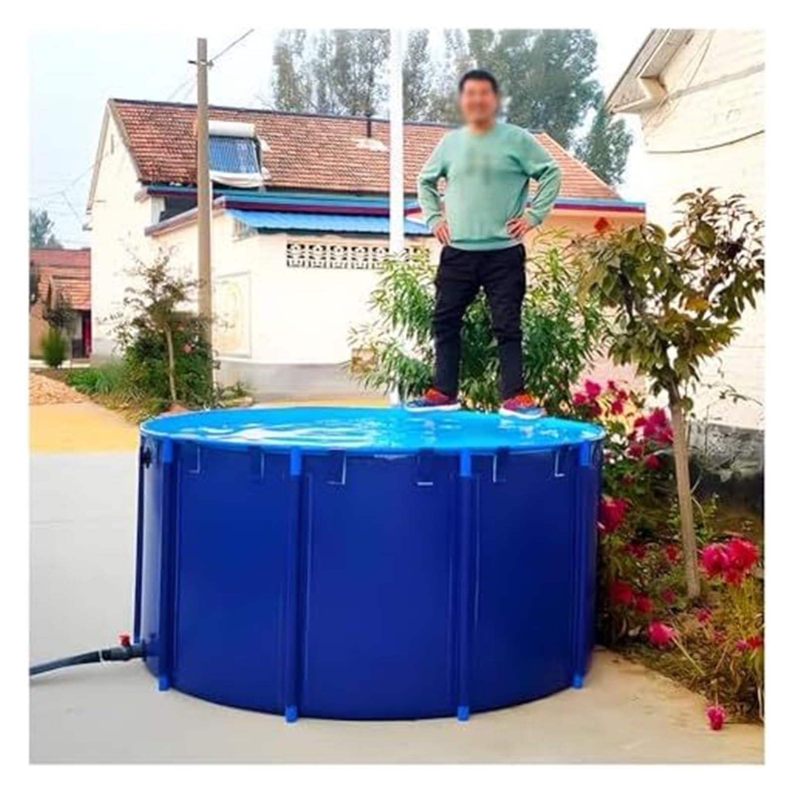 Laghetto per pesci in PVC fuori terra per Koi, rotondo 1,2 m di diametro, facile da installare in giardino o cortile, perfetto per la cultura Koi e la vita acquatica