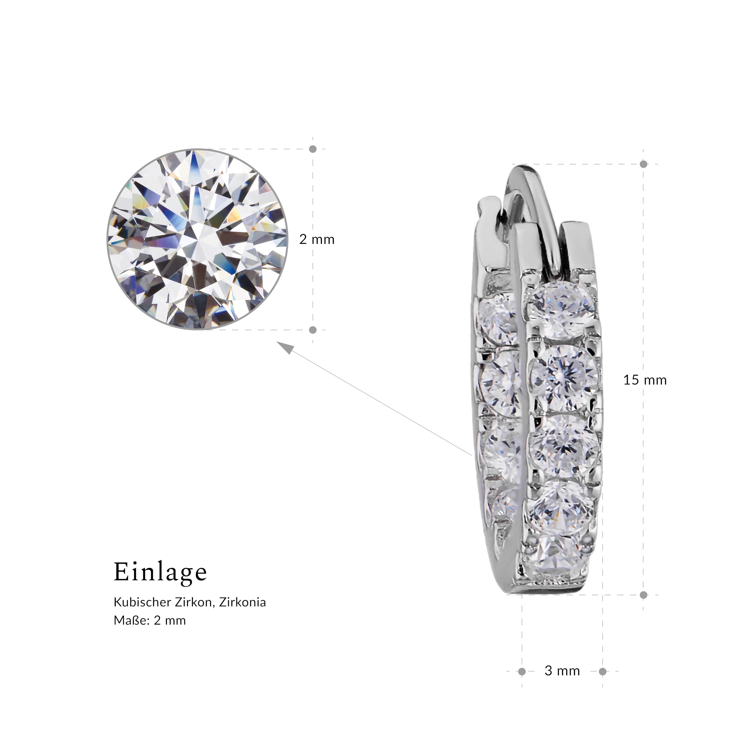 Silber Creolen für Frauen, 925 Sterling Silber Creolen mit Zirkonia, Ohrringe Sterling Silber 925 Creolen für Damen Creolen Durchmesser 15 mm 20 mm 25 mm 30 mm