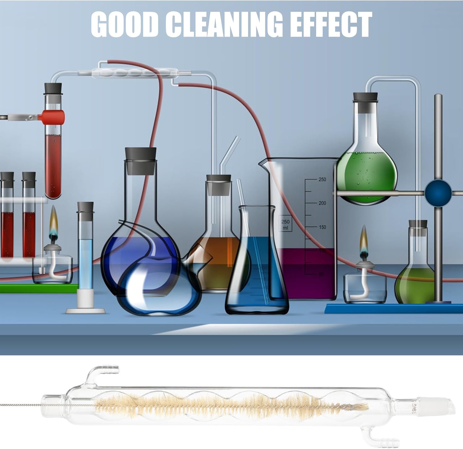 2pcs Laboratory Condenser Cleaning Brush Set with 5-Sphere Design, Long Tube Cleaner for Science Experiment Tubes, Portable Lab Condenser Cleaner