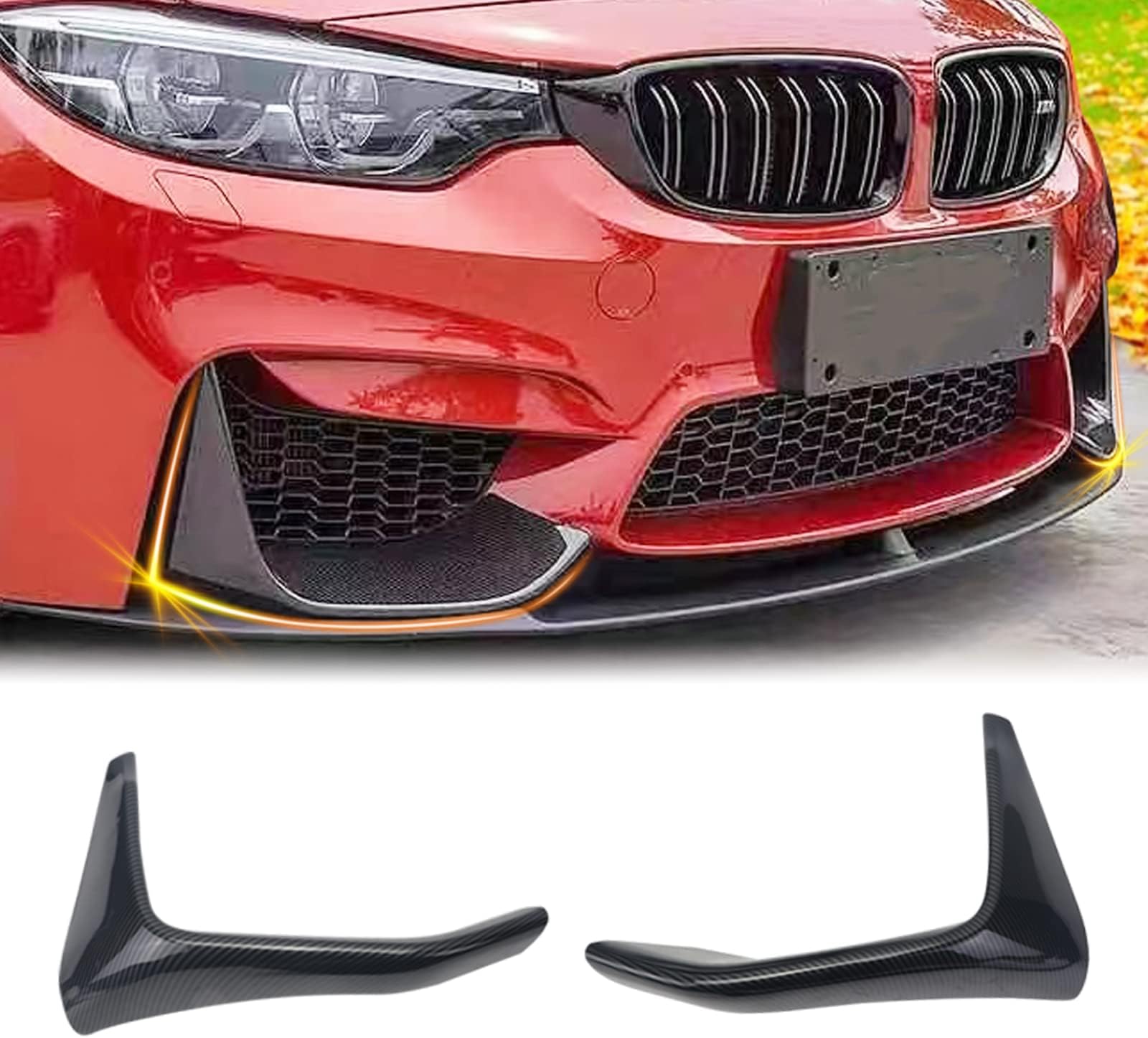 2 Piece Carbon Fiber Style Front Bumper Splitters Lip For 2014-2020 Bmw F80 M3 F82 F83 M4