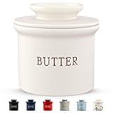 Kook Butter Keeper Dish, French Ceramic Crock For Counter With Lid, Embossed Container, For Soft Butter, Perfect for Chrismas Gift, Home and Kitchen Decor, (Matte Oatmeal)