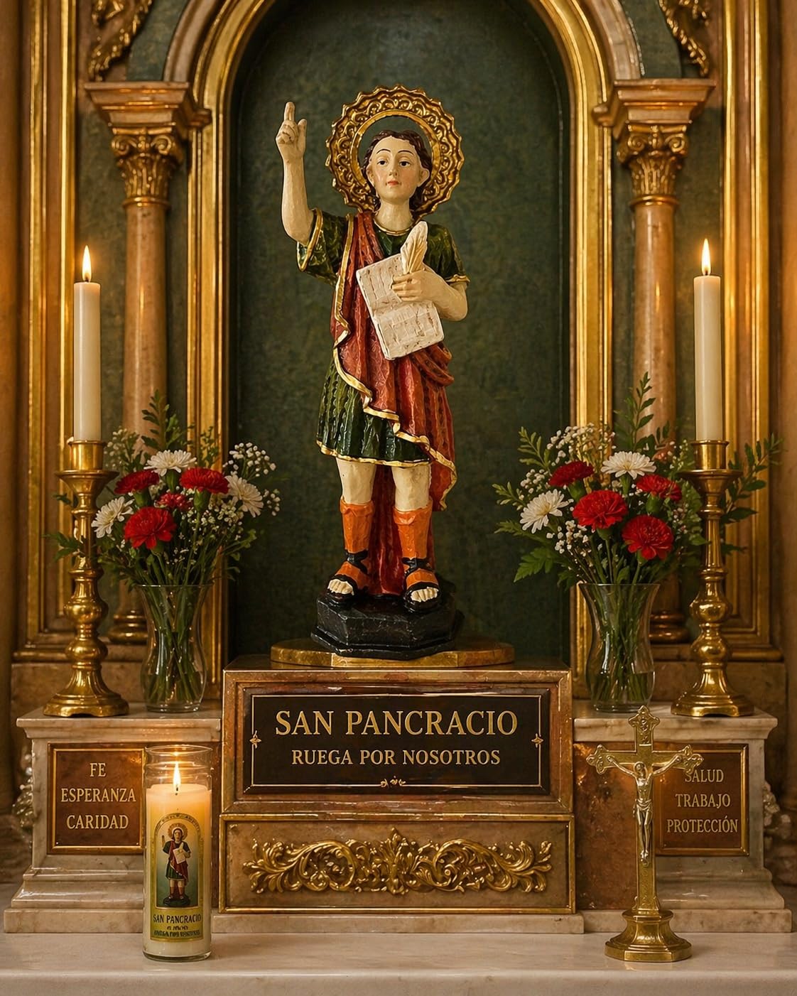 DRW Figura de San Pancracio de Resina Pintado a Mano 20 cm