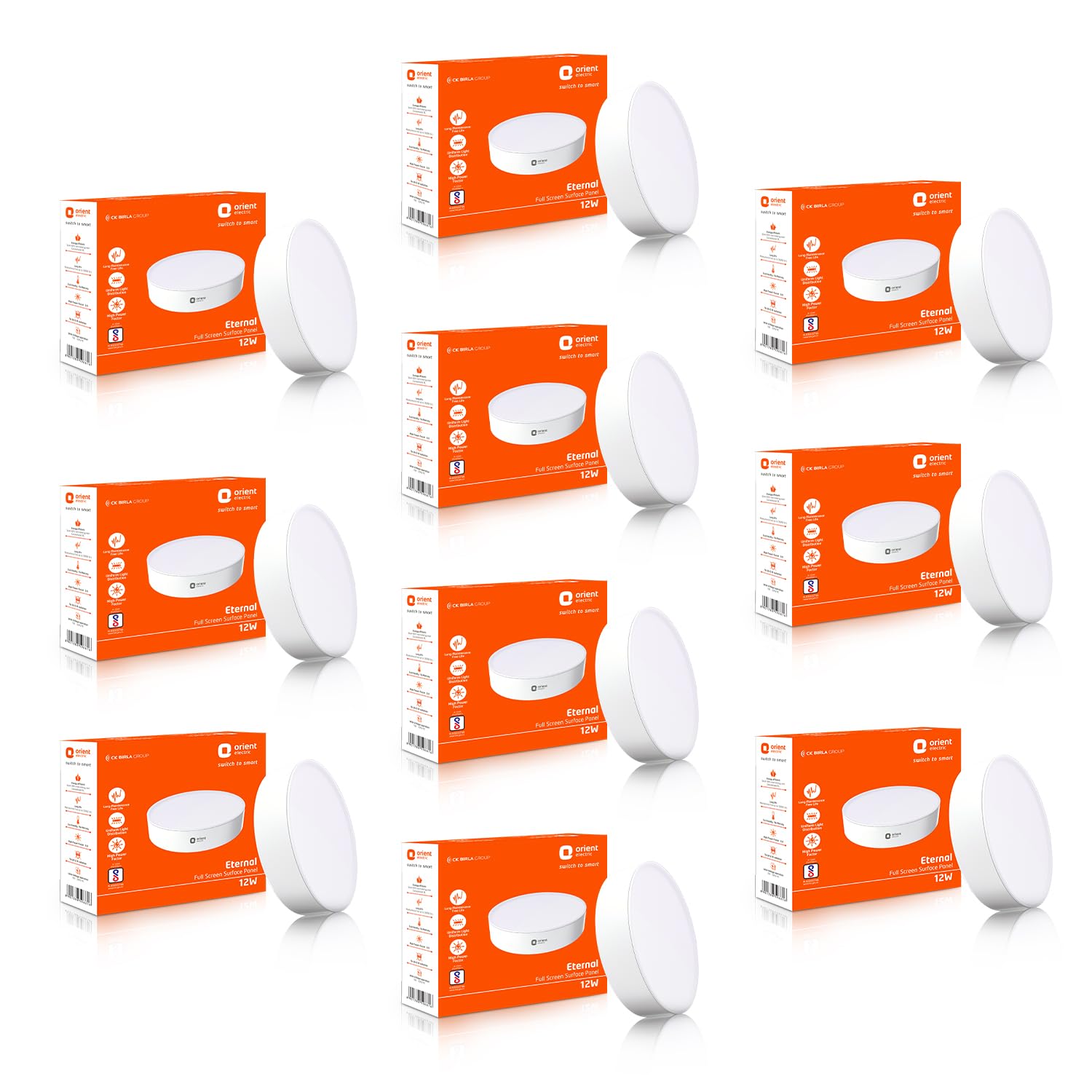 Orient Electric 12W Rimless LED Surface Panel Light | 990 Lumens | Wide Voltage Operation | Up to 4.0 kV Surge Protection| 6500K, Cool White Light| BIS Certified | Made in India| Pack of 10