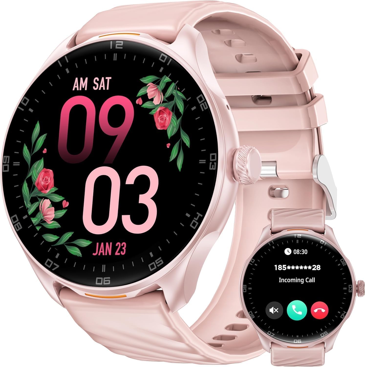 OUKITEL Reloj Inteligente Mujer Redondo, 1.39" HD Smartwatch Mujer con Llamadas Bluetooth, 100+ Modos Deportivos Smart Watch, SpO2/Pulsómetro/Monitor de Sueño, Impermeable IP68 para Android iOS