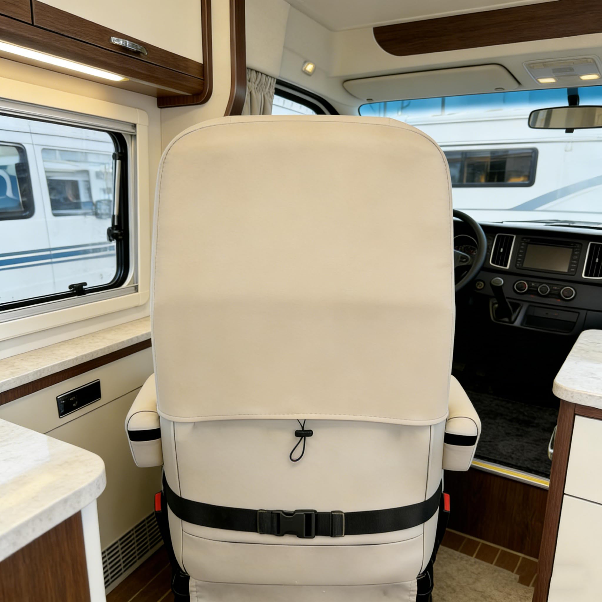 Dulepax Wohnmobil Sitzbezüge 2er Set für Captains Chairs, PU-Leder Sitzschoner mit Armlehnenbezügen & Seitenfächern, Atmungsaktiv & Wasserdicht für Class A Camper Van & Anhänger