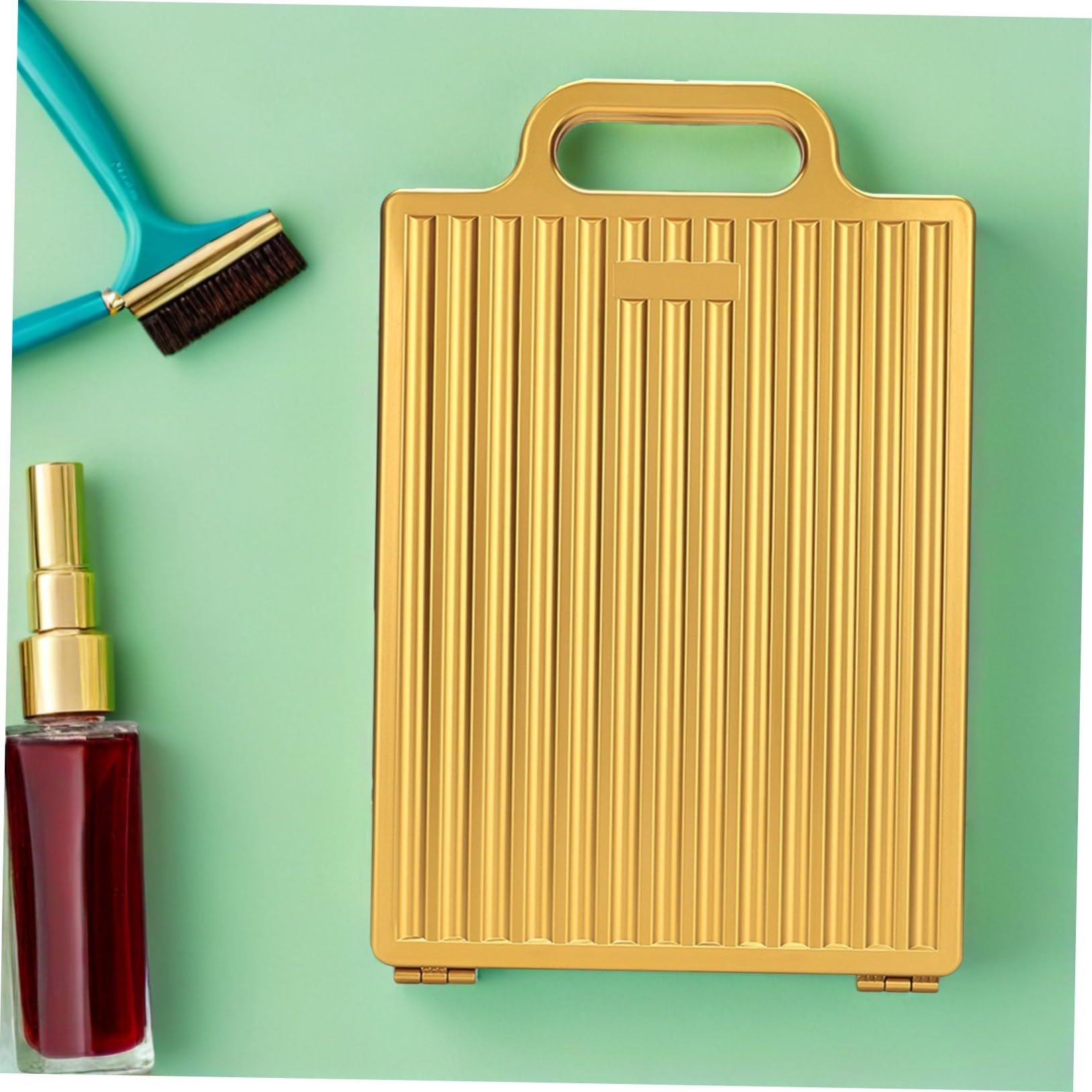 Healvian Faltbarer doppelseitiger Friseurspiegel mit Ständer Luxuriöser Goldener Rahmen Präzise Spiegeloberfläche für selbstständiges Styling Tragbar für Reise und Tanz