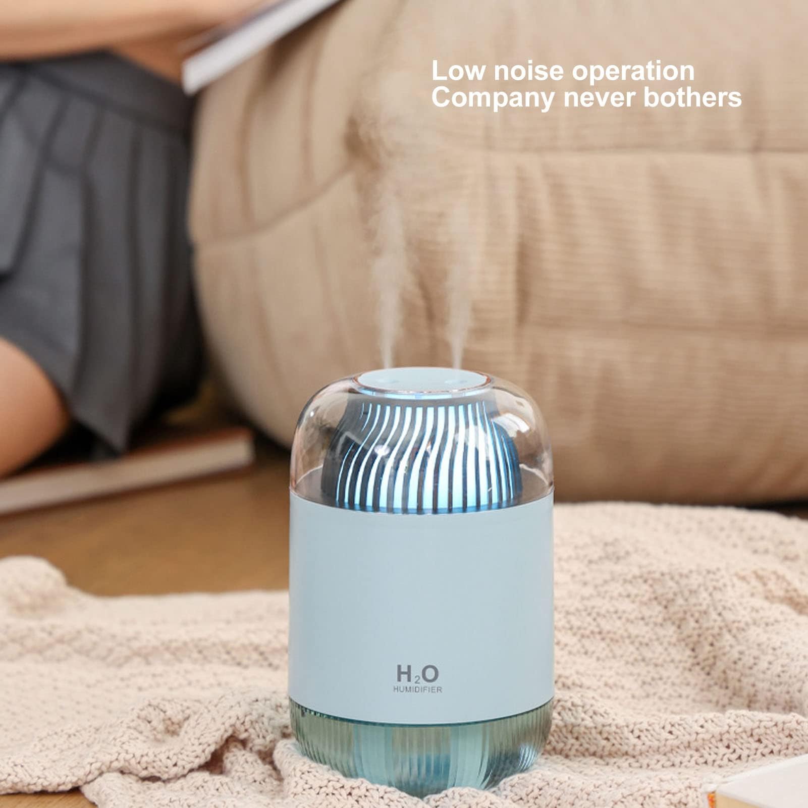 XHTLLO 1000Ml Humidifier Double Spray with Night Light, USB Charging Mist Vaporizer for Home, Long Lasting, Large Capacity Water Tank, Premium, for Comfortable Sleep, Stress Relief[Blue]