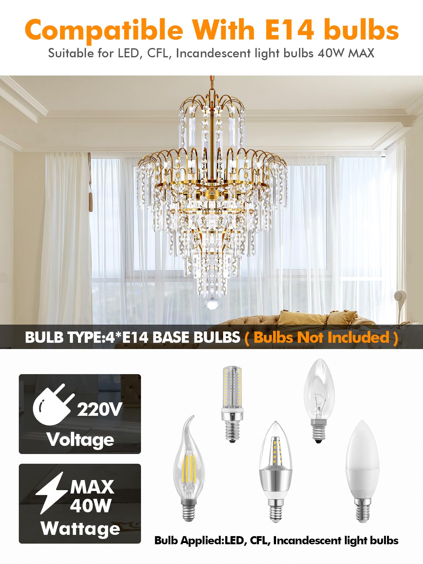 Ridgeyard - Lampadario in cristallo, 3 luci, catena regolabile, stile moderno a goccia di cristallo, K5, illuminazione LED da soffitto per camera, soggiorno, corridoio, 7 livelli, Oro
