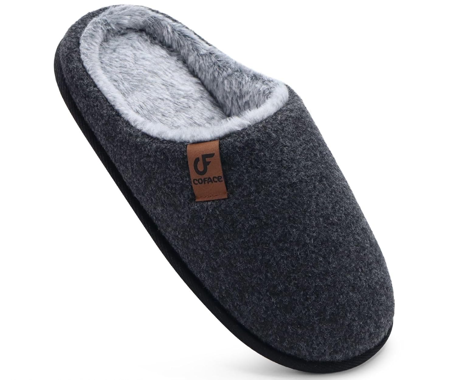 COFACE Men's Felt Slippers, Warm Cosy Fluffy Slippers with Non-Slip Rubber Sole Indoor Outdoor Slippers Size 7-13