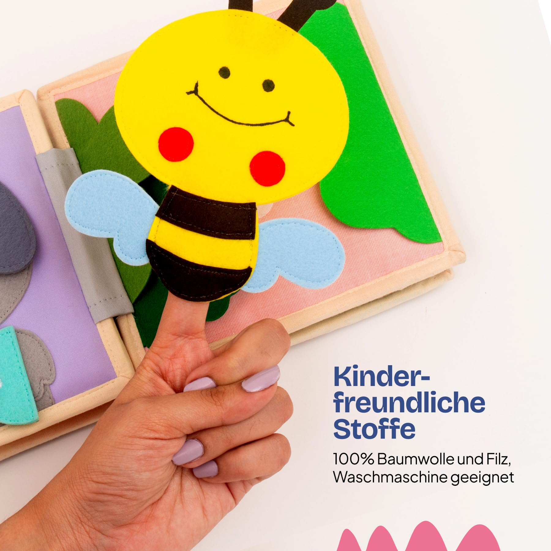 Jolly Designs® Premium Quiet Book para bebés y niños pequeños | Montessori juguetes a partir de 1 año | libro de habilidades motoras de fieltro con diversas actividades | promover la motricidad fina,