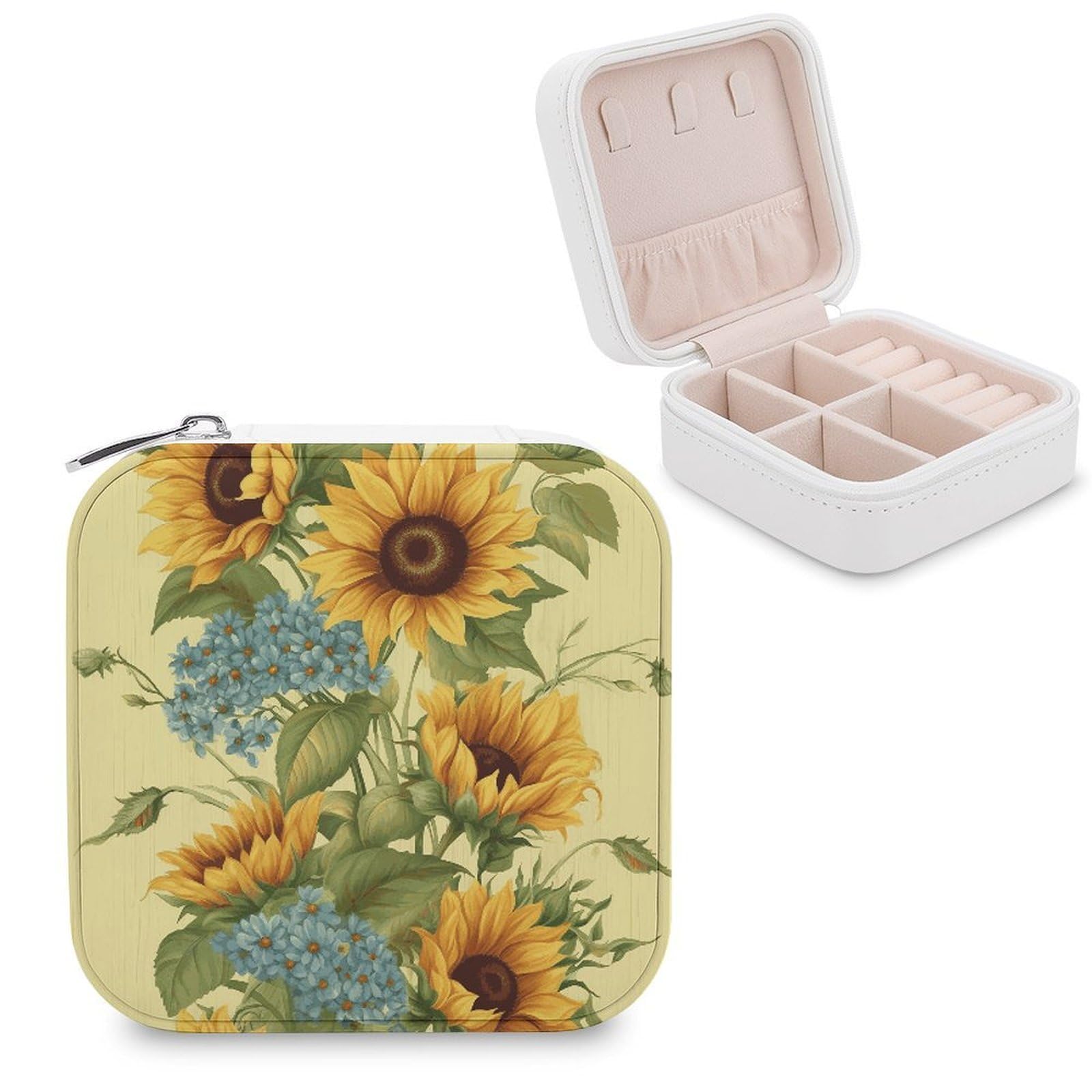 FekiLoot Sunflowers Jewelry Box Exquisite Jewelry Organizer Silver Gold Trinket Storage Case Multi Compartments Cute Earrings Ring Necklace Holder For Woman Household Gift