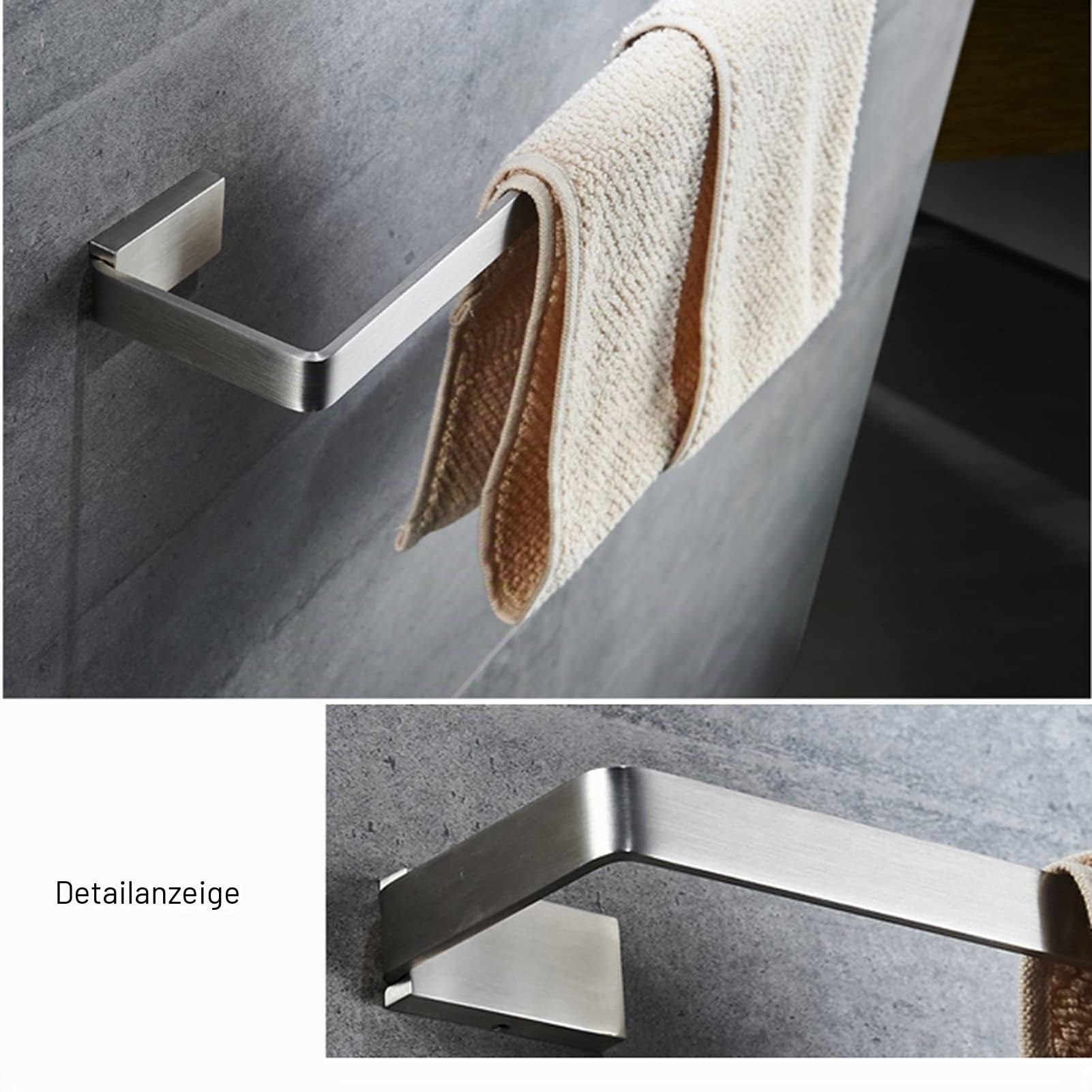 Handtuchstange aus Edelstahl, 40 cm, 50 cm, 60 cm, 70 cm, 80 cm, Handtuchstange, an der Wand montierter einzelner Handtuchhalter für Badezimmer oder Küche, gebürstetes Silber-Finish/80 cm