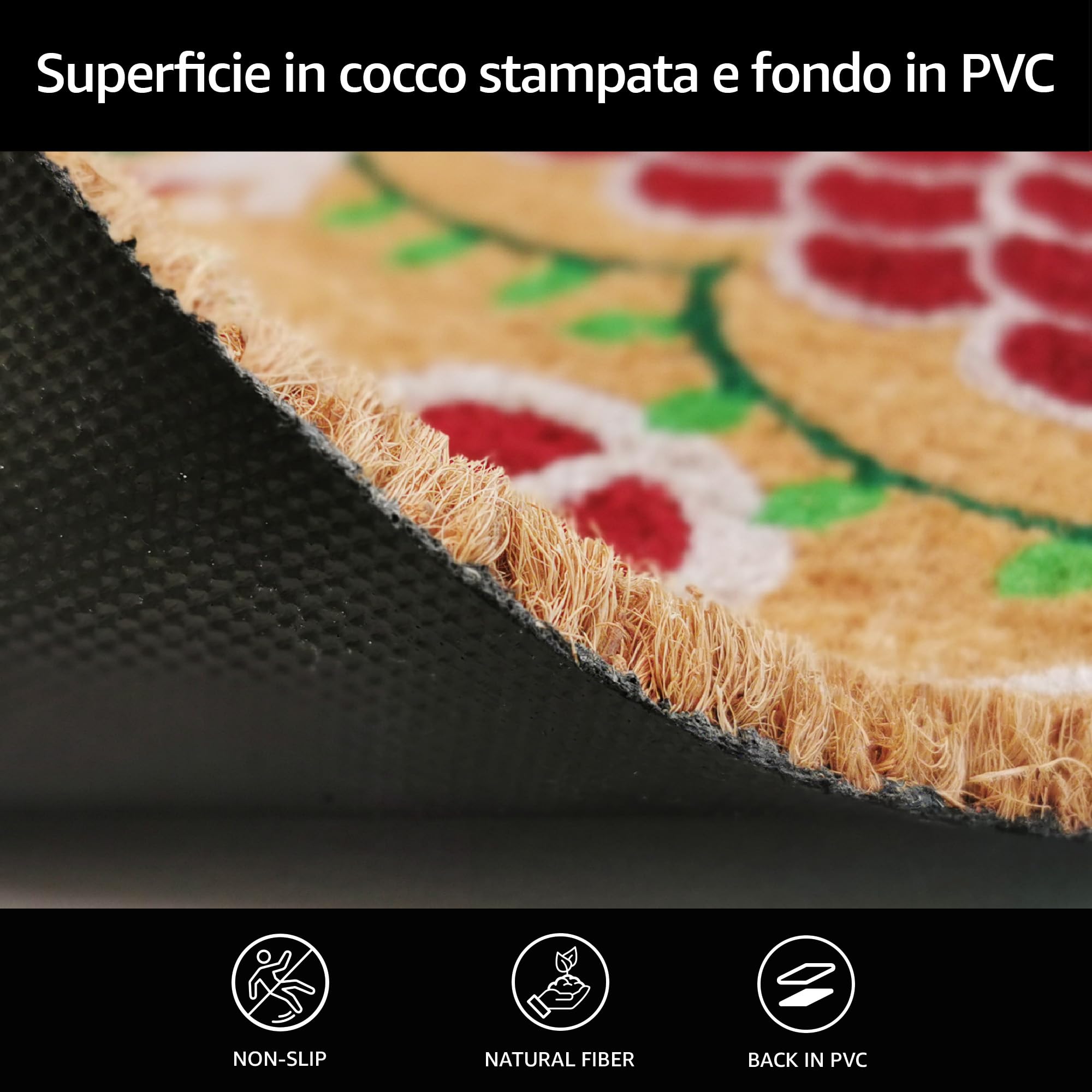 Comart - Zerbino Christmas - 40x70 cm - in Cocco - Sagomato con Disegni Natalizi – Tappeto per Ingresso Esterno o Interno - Antiscivolo - Decorazione per le Feste - Regalo per la Casa – Babbo Natale