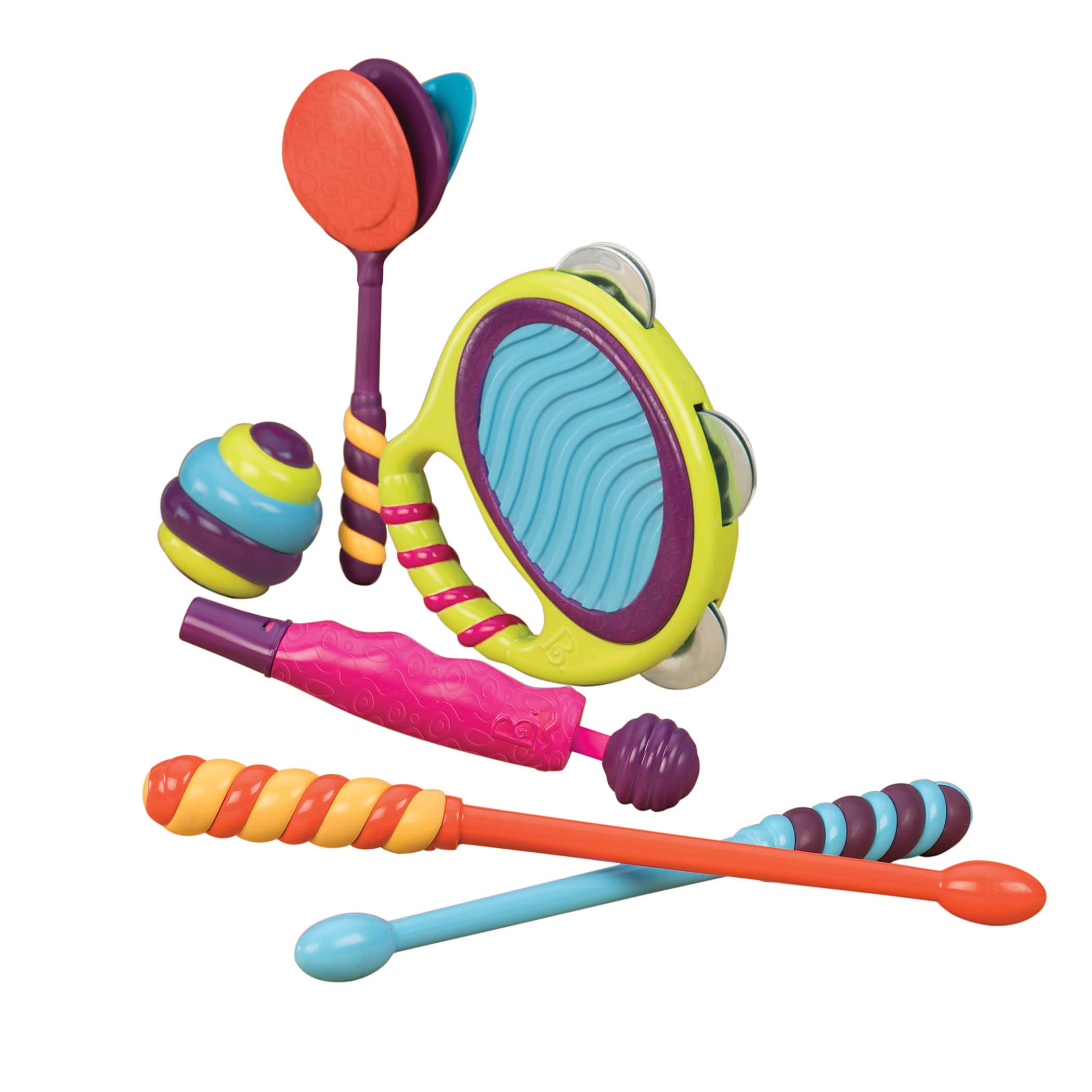 B. toys - Trommelwirbel, Bitte! - Tragbares Schlagzeug - Musikinstrumente für Kinder - Percussion-Spielzeug für Kleinkinder, Kinder - Tamburin, Kastagnetten, Pfeife - 18 Monate +