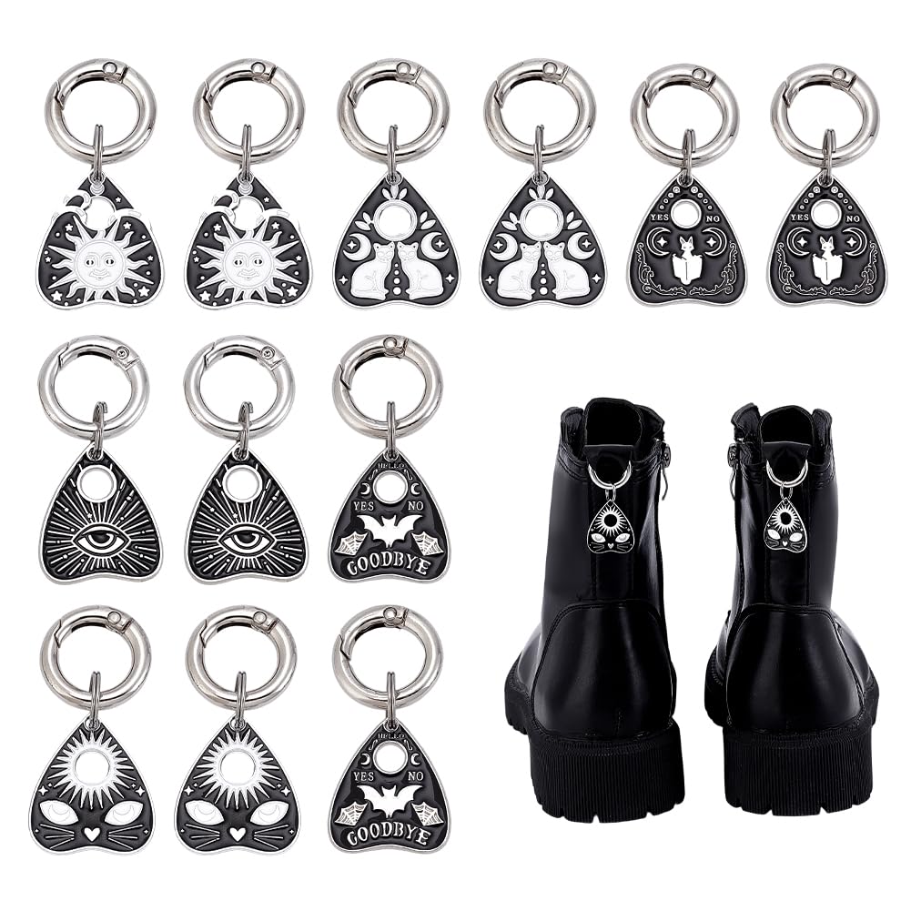 12Pcs 6 Styles Boot Shoe Charms Star Moon Shoe Charms Platinum Alloy Boot Shoes Decorations with Spring Rings Shoes Accessories for Party Boots Decorations 1.38-2.95 Inch Long