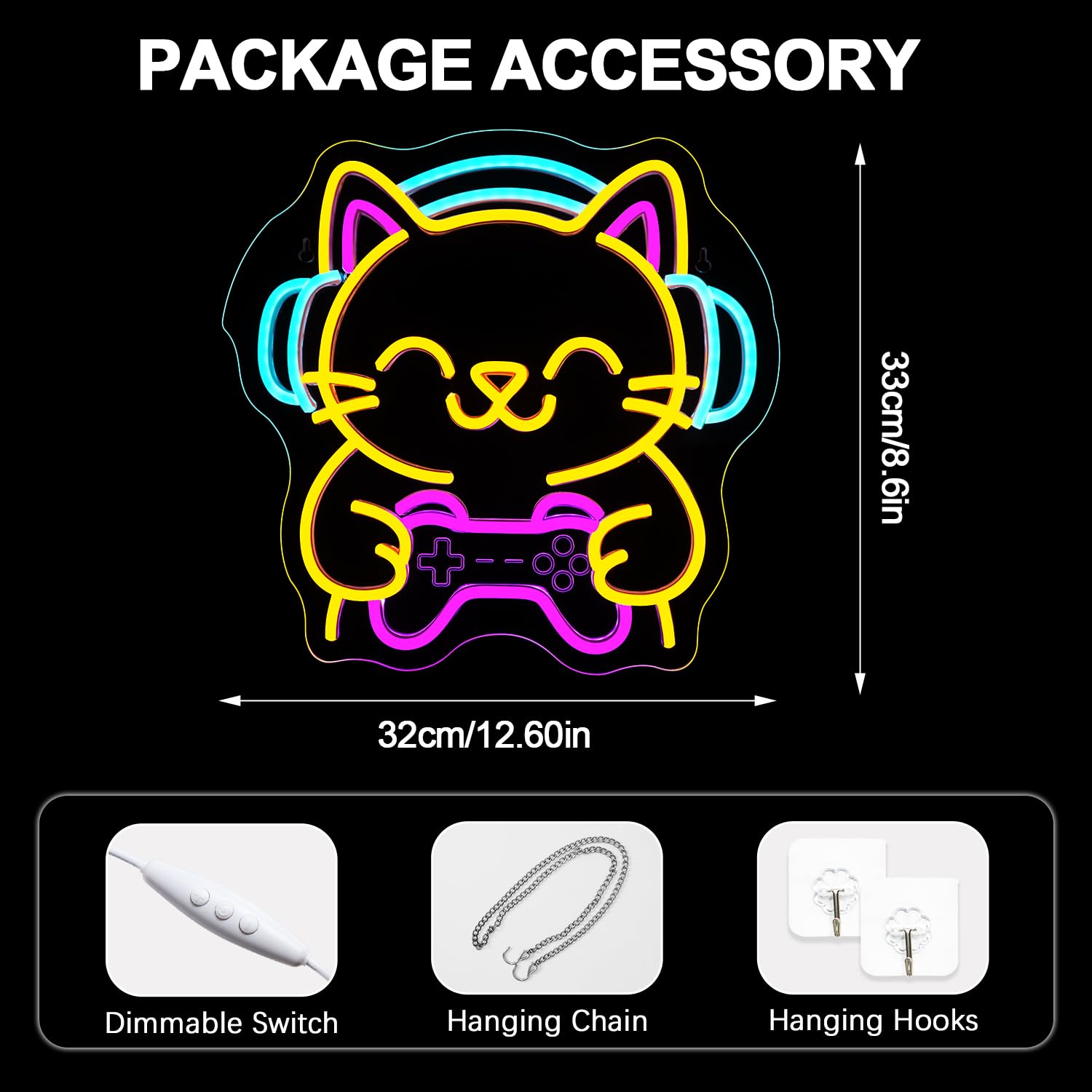 Looklight Cartel de Juego de Gato de Neón, Letrero LED de Gato, Cartel de Neón para Decoración, Letrero de Neón, Luz de Juego LED de Neón Regulable con USB para Sala de Juegos, Dormitorio, Salón, Bar