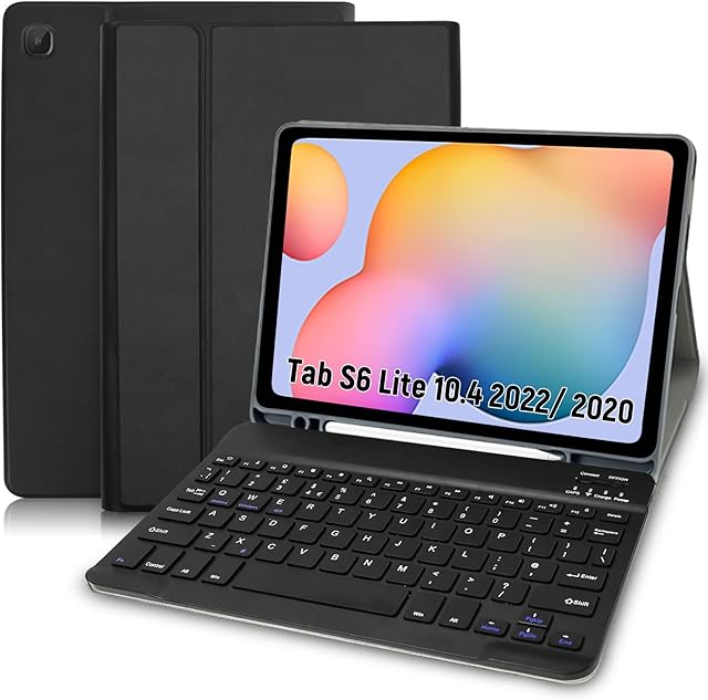 Samsung Galaxy Tab S6 Lite Case with Keyboard - Bluetooth Keyboard (UK layout) & Samsung S6 Lite Tablet Case, Keyboard Case for Samsung Tab S6 Lite 10.4 2022/2020 (SM-P610/P615/P613/P619), Black