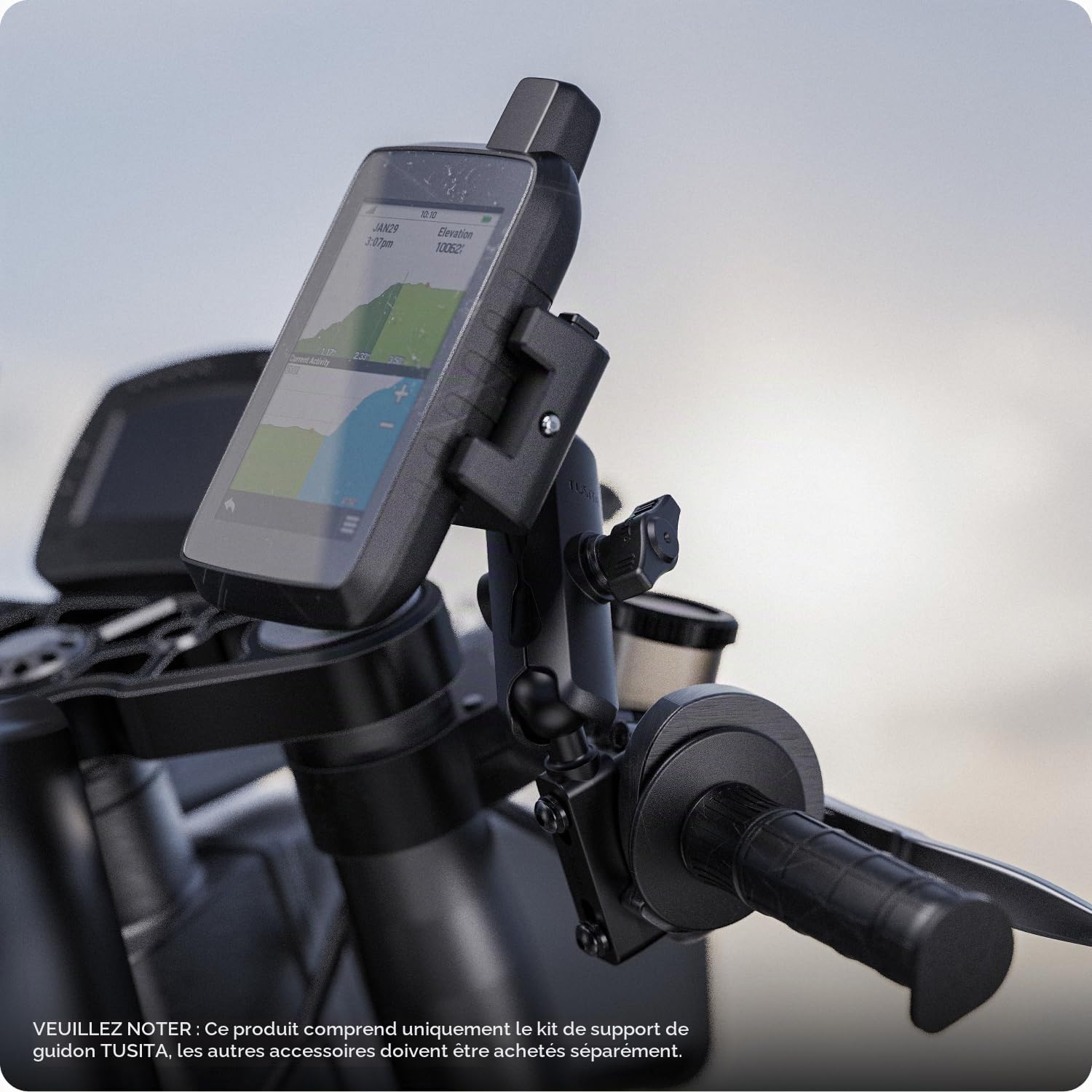 TUSITA Moto GPS Support Guidon Réservoir Embrayage Frein Compatible avec Garmin Montana, Zumo XT GPS - Bras Double Emboîtement - B Taille Moyen