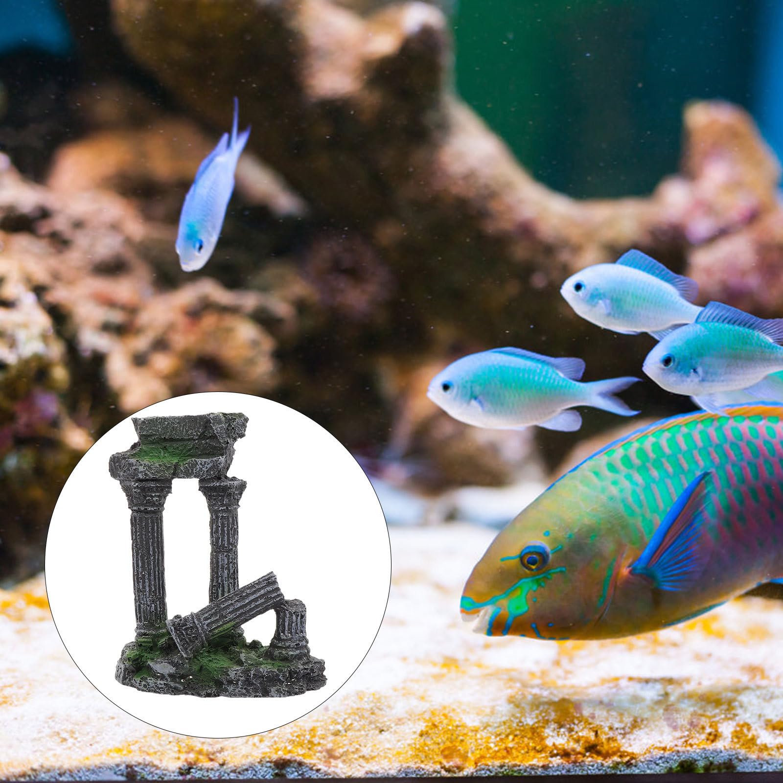 Kichvoe Aquarium Römische Säule Ornament mit Fischunterstand und Landschaftsverzierung für Süßwasser Aquarien Zufällige Farbe