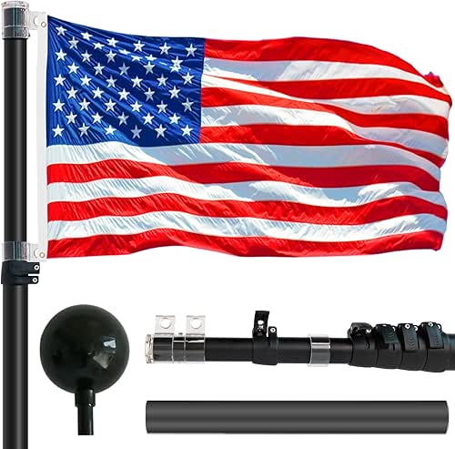 iElyiEsy Telescopic Flag Pole Kit Height Adjustable Aluminum Flagpoles with