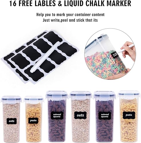 Miniatura 2 de Juego de 6 recipientes de almacenamiento de cereales herméticos grandes y secos (135.2 onzas), dispensador sin BPA, recipientes de almacenamiento de