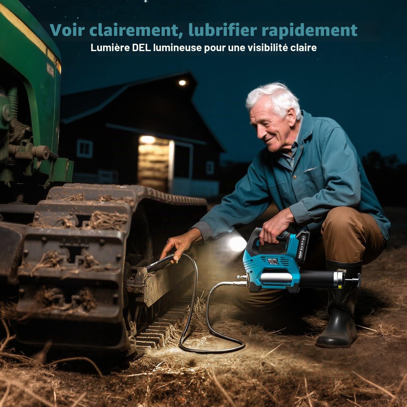 Seesii 12.000PSI Pompe a Graisse Electrique avec 2 Batteries (et Compatible avec la Batterie Makita 18 V), 3 Vitesses, Moteur Brushless, 3 Embout, Tuyau de 1m, Raccord à 90°, pour Équipements Lourds