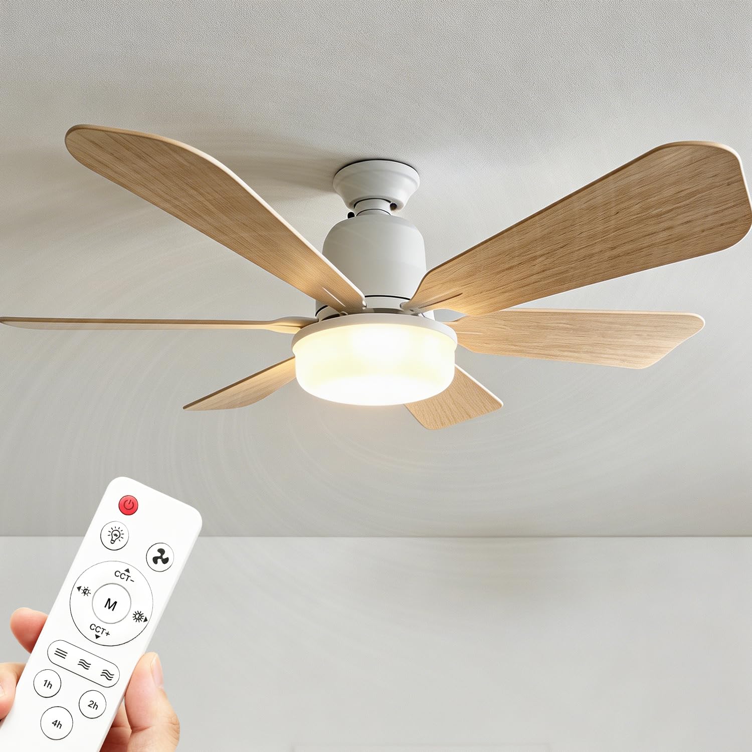 Amazon | シーリングファンライト LED E26口金 リモコン付き 無階段調