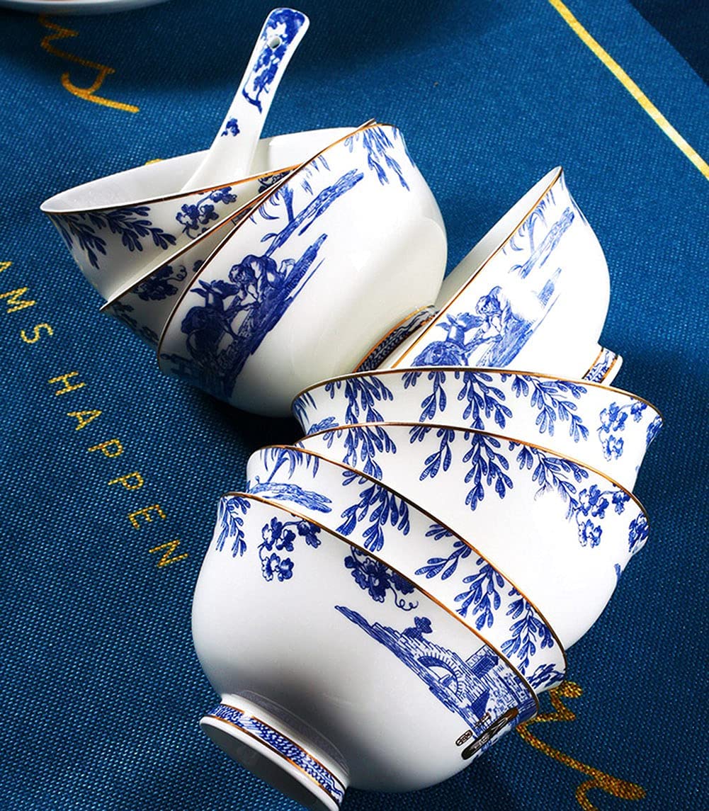 Ensemble de Vaisselle en Porcelaine Anglaise, 62 pièces, Bols, Plats et Baguettes en céramique pour la Maison (Service pour 6 à 8 Personnes) - pour Amis et fami(