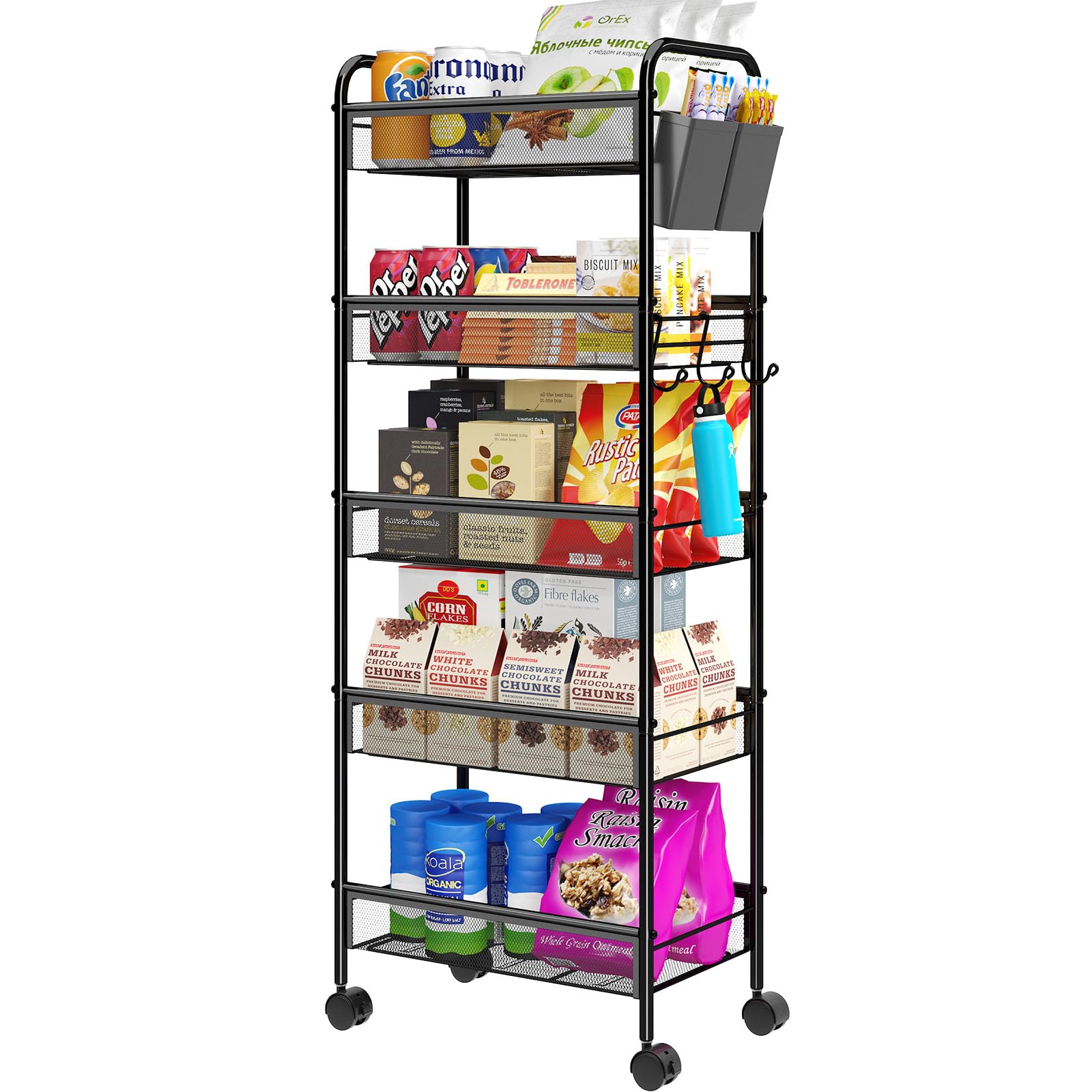 5 Tier Metal Rolling Storage Cart, Utility Organizer Cart Storage Shelves with 4 Wheels for Kitchen Bathroom