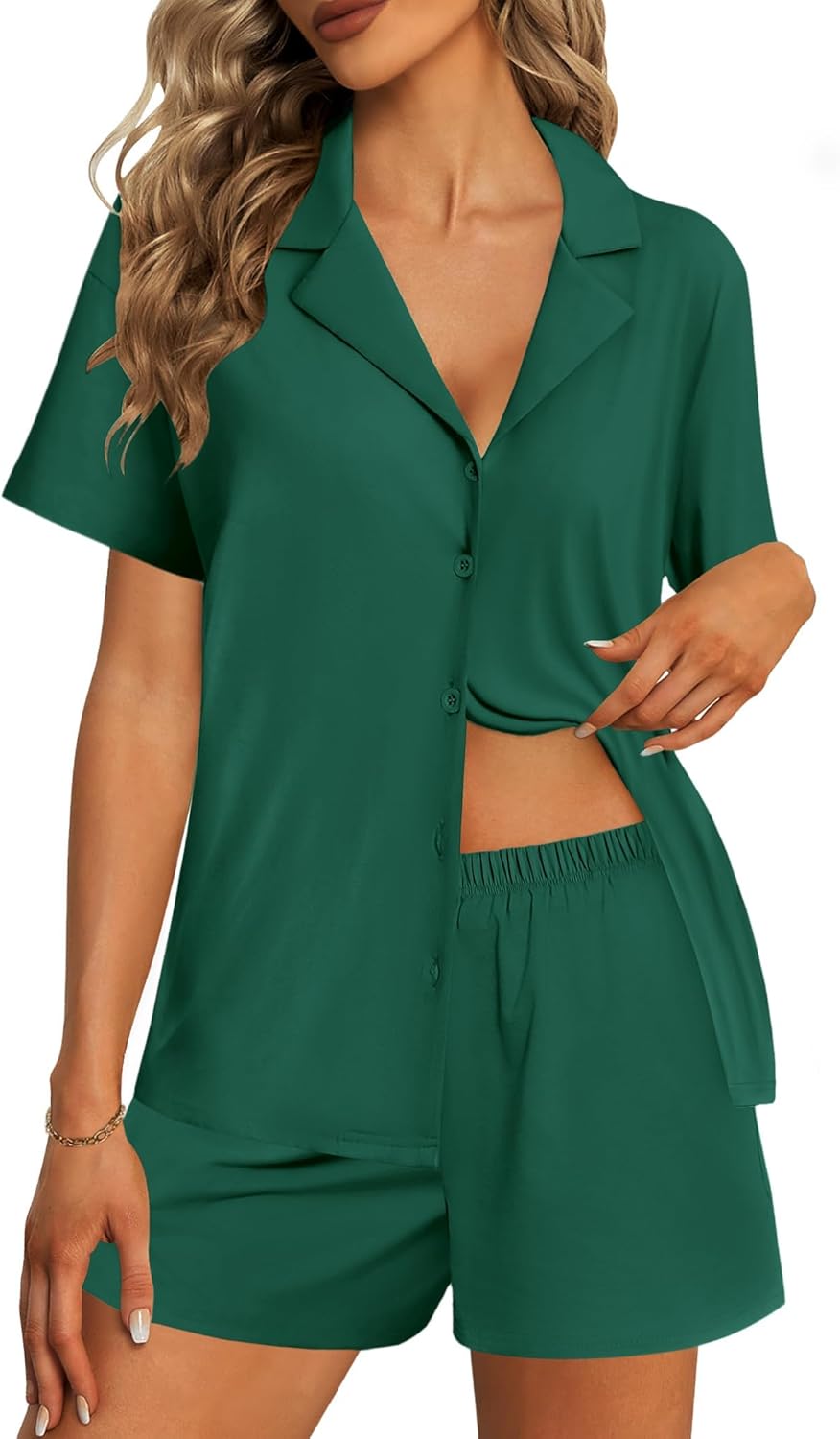 Ekouaer Womens Pajama Sets 2 Piece Cotton Pjs Button Down Sleepwear Short Sleeve Lounge Set with Pockets