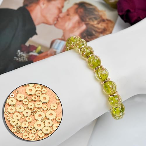 Miniatura 7 de 300 cuentas espaciadoras redondas pequeñas y planas rellenas de oro de 18 quilates, cuentas espaciadoras de disco para manualidades, pulseras,