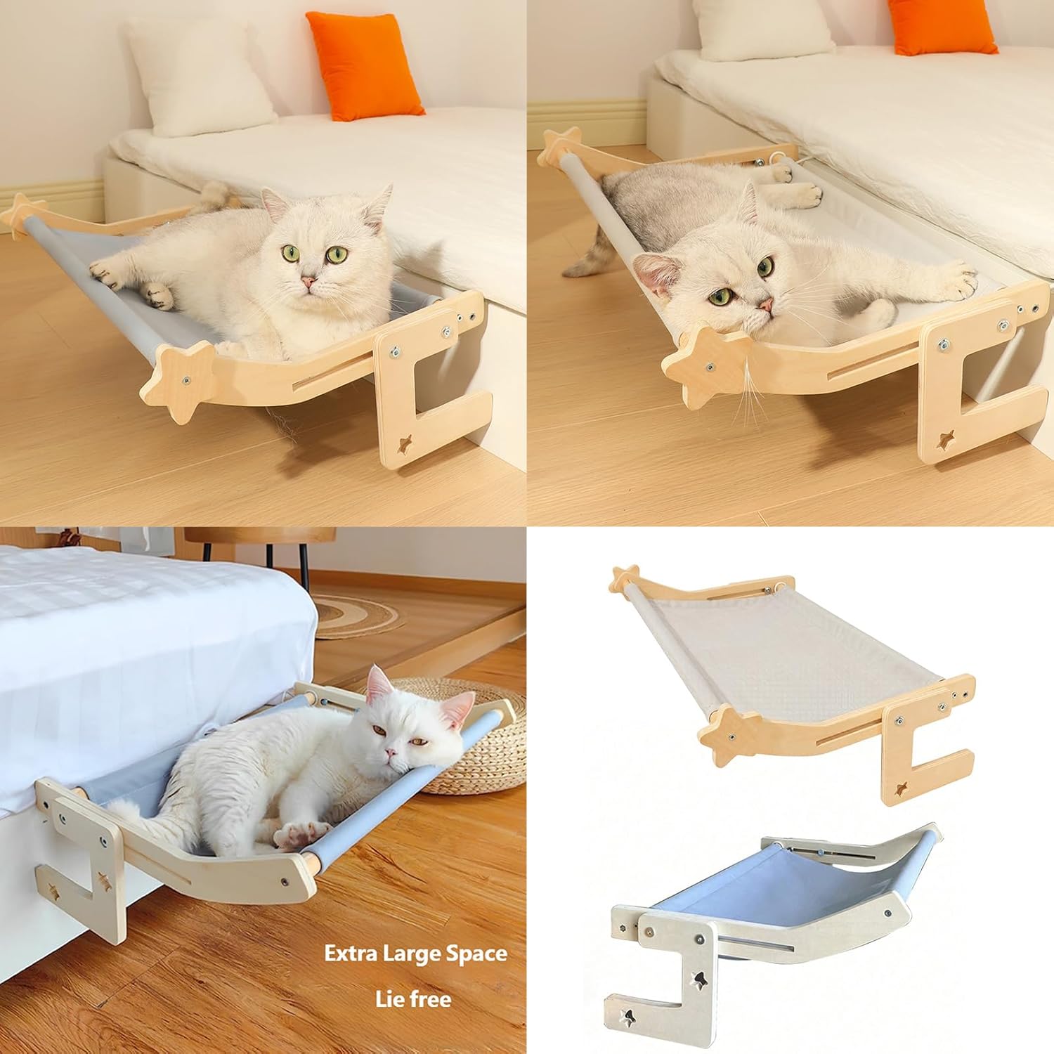 Sturdy Wooden Pet Window Perch with Removable Cushion Adjustable for Different Openings and Beds Padded Window Lounger