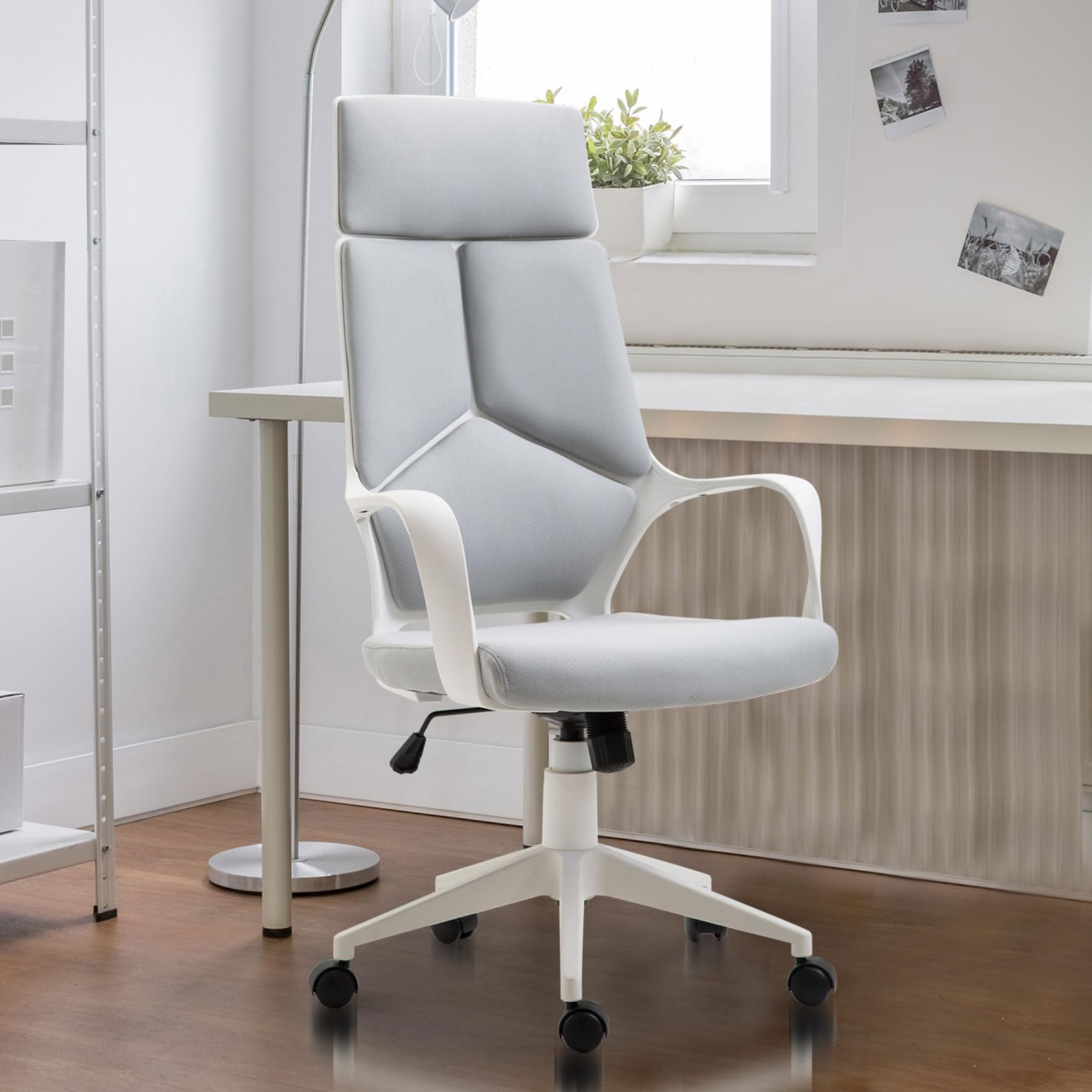 HOMCOM Silla de Oficina Giratoria Basculante Respaldo Alto 120 kg Gris