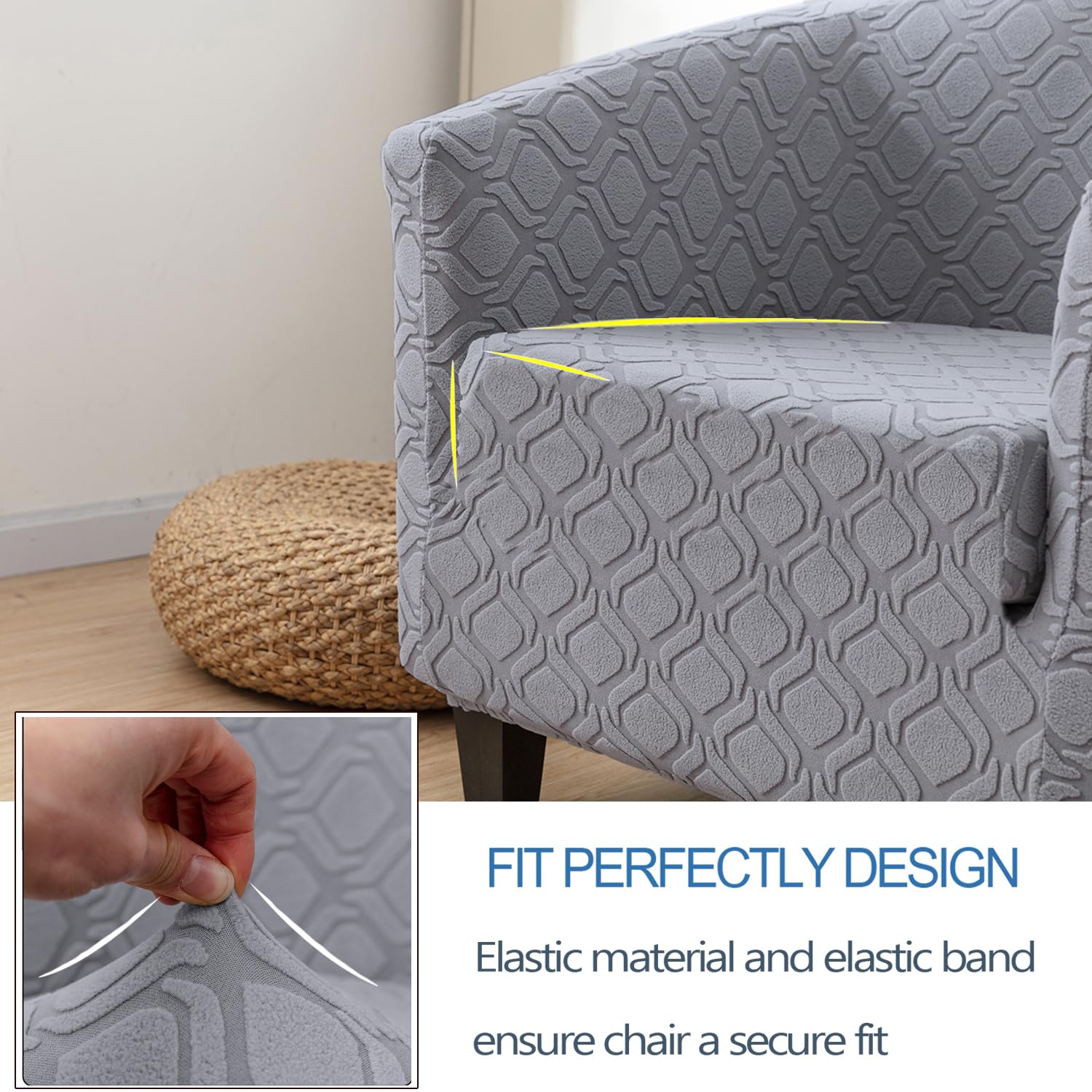 MIFXIN Tub Chair Slipcover 1 Piece Stretch Club Chair Cover Spandex Elastic Armchair Couch Cover Sofa Furniture Protector for Living Room Hotel (Jacquard Light Grey)