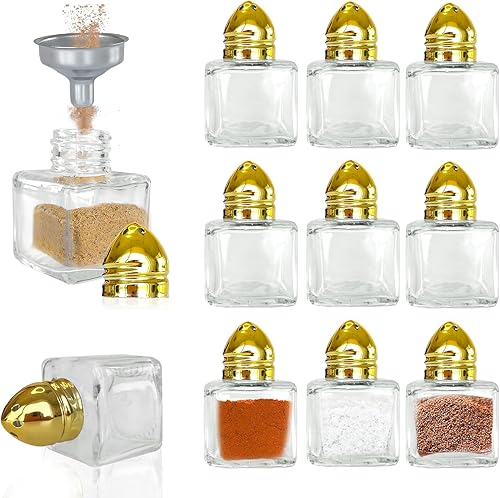 24 mini saleros y pimenteros con herramienta de embudo de 0.5 onzas, mini tarros de condimentos de vidrio para cocina, restaurante, viajes, hogar,