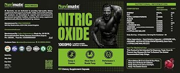 1000Mg Nitric Oxide Booster - 60 High Strength Tablets with L-Arginine, L-Citrulline, Beetroot and Vitamin C - Blood Flow, Energy, Performance Supplement for Gym, Powerlifting, and Bodybuilding