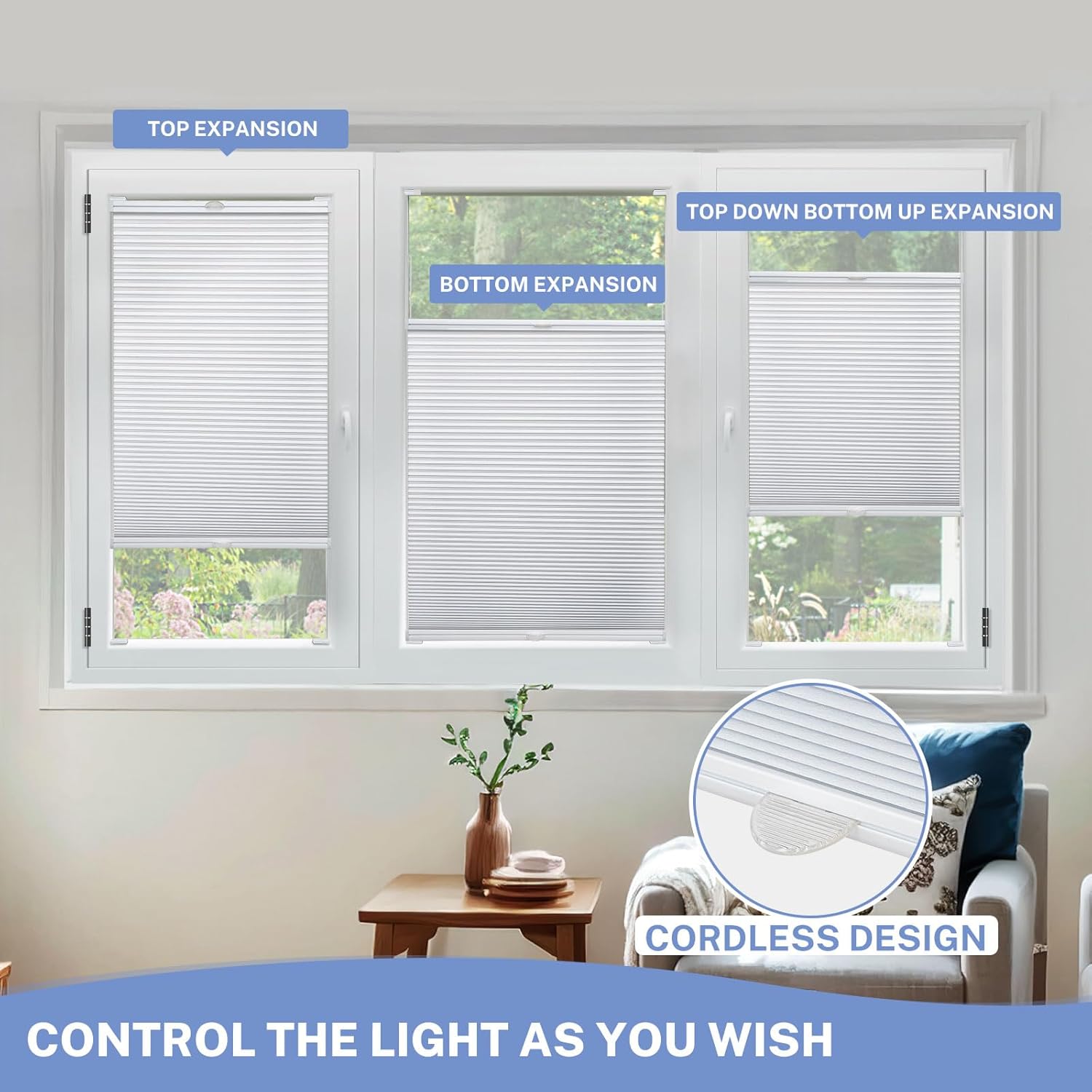 UrMoon Cordless Top Down Bottom Up Cellular Shades for Inward-Opening Windows Up Down Blinds with Heat Insulation Room Darkening Shades for Home (Blackout - Gray, Custom Size)