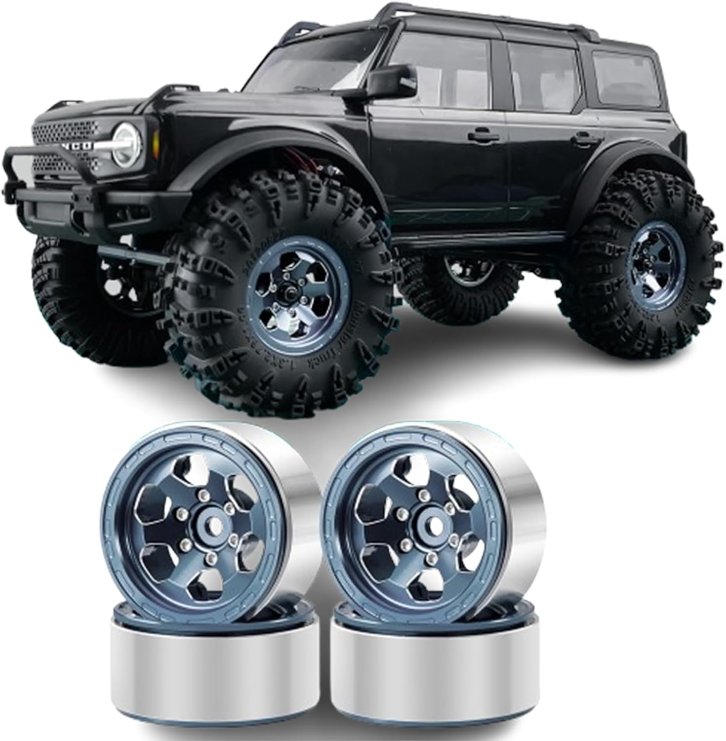 RCHUBAM 1.3" RC Beadlock Wheel Rims 1/18 Scale 1.0" Plus Aluminum Wheels Compatible with 1/18 TRX4M 1/24 Axial SCX24 RC Crawler Car Upgrade (Titanium Grey)