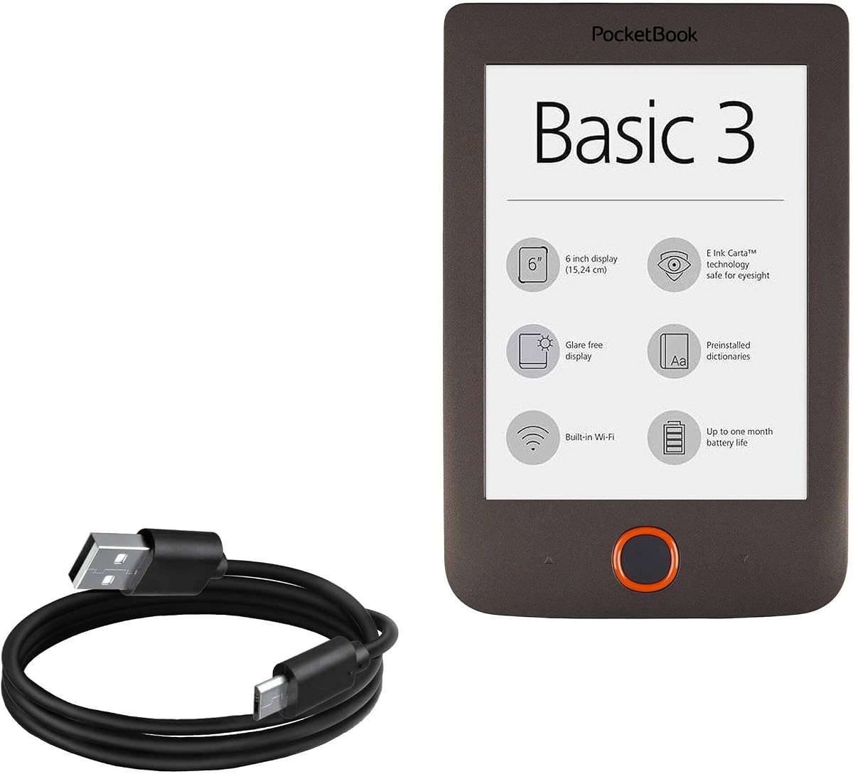 BoxWave Cable Compatible with Pocketbook Basic 3 - DirectSync Cable, Durable Charge and Sync
