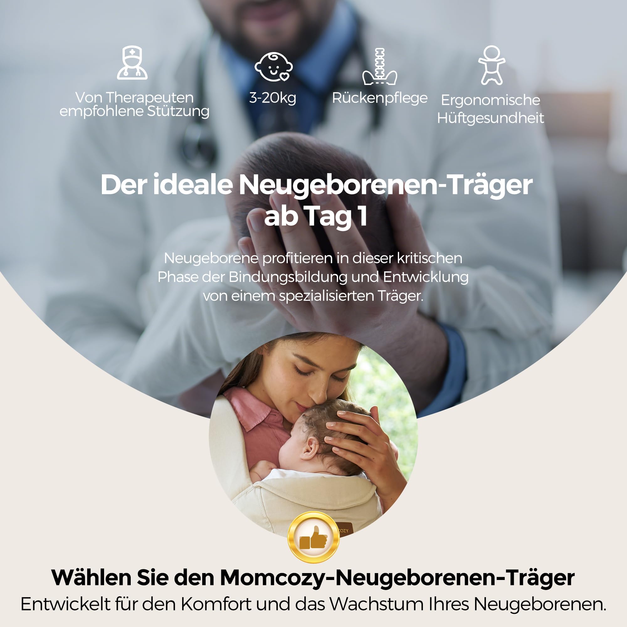 Momcozy Babytrage Neugeborene ab Geburt | Ergonomische Tragehilfe mit Nackenstütze